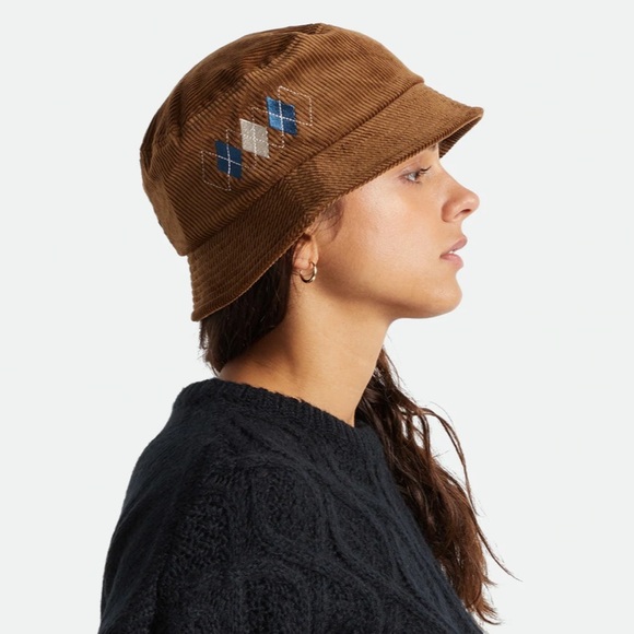 Brixton x Free People Gramercy Packable Bucket S / M Brown Blue Corduroy Hat - Picture 2 of 11